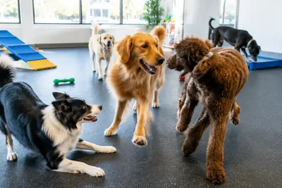 Dogs playing together at a daycare